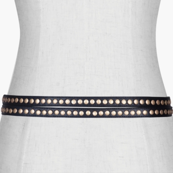All Saints Split Leather Studded Belt in Black with Brass sz Large - Picture 7 of 10